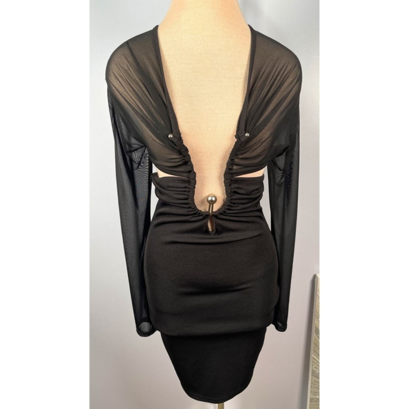 Christopher Esber Polar Orbit Black Ruched Shawl Mini Dress Size 4
