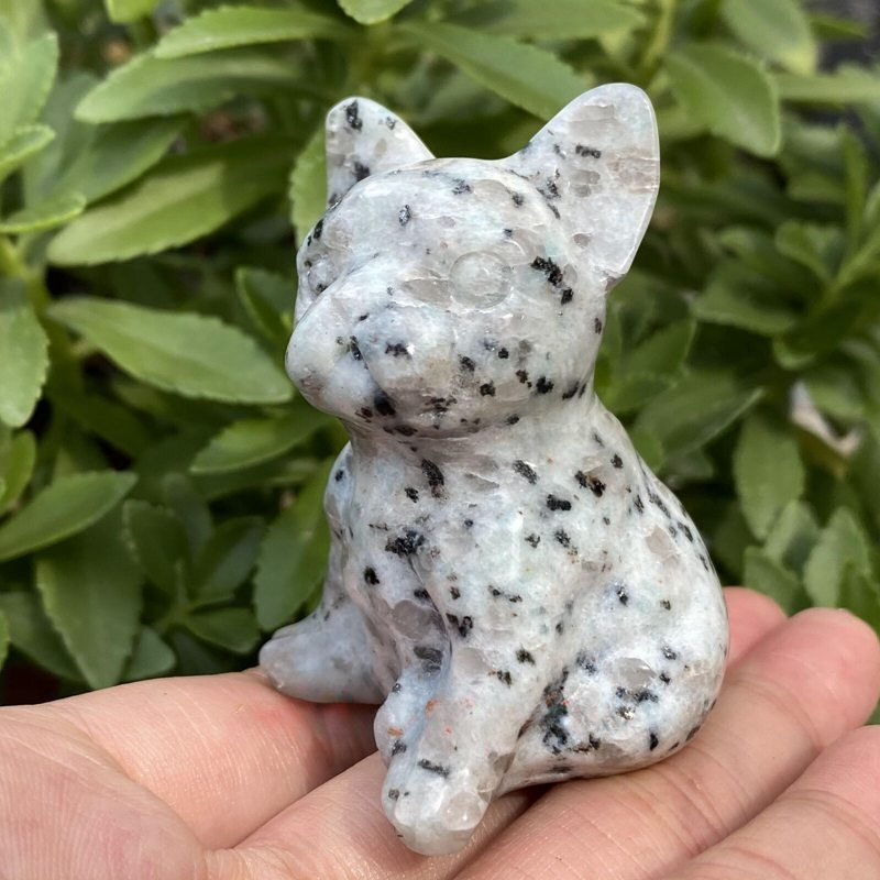 Natural Quartz Crystal Carved Rough Stone French Bulldog Healing Animal Decor