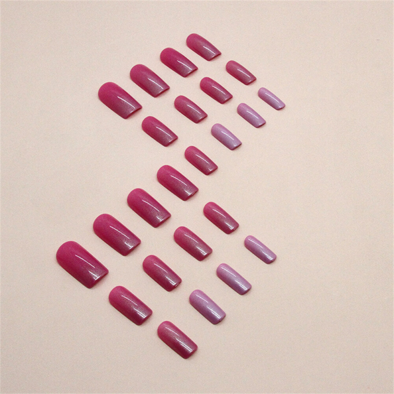Stylish Pink Aurora Fake Nail Medium Square Press on Nails for Nail Art 24pcs