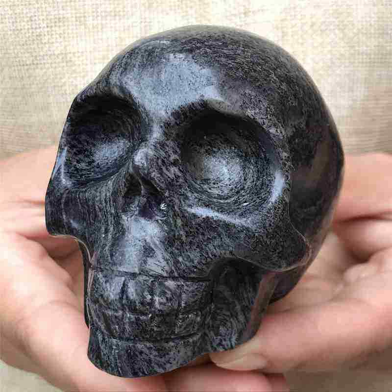 0.43Kg Natural black jade quartz skull carved Quartz Crystal skull Healing