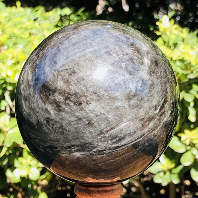 1130G HUGE Natural Silver Obsidian Sphere Crystal quartz Ball Healing 801