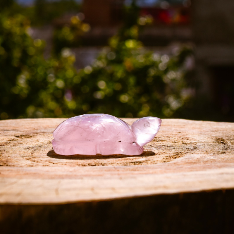 Rose Quartz Turtle Totem Spirit Animal Fetish Stone Figurine 3 Inch Hand Carved