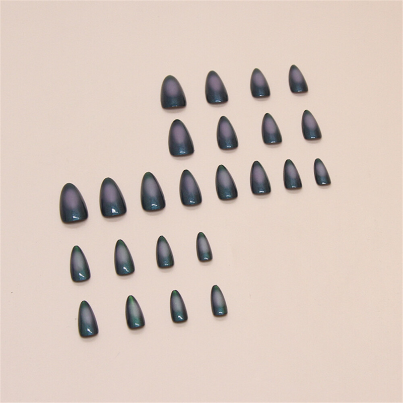 Almond Short False Nail Laser Mirror Glossy Press on Nails for Nail Art 24pcs