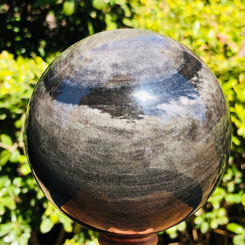 2.5LB TOP Natural Silver Obsidian Sphere Crystal quartz Ball Healing 797