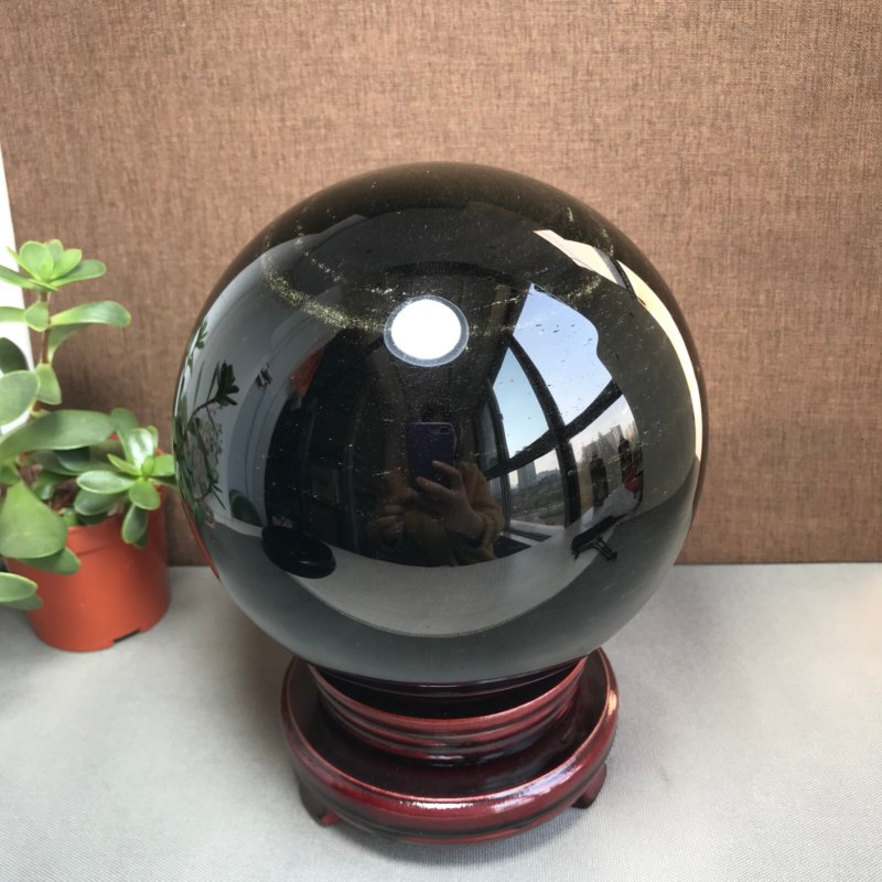 Top Natural golden obsidian sphere ball specimen China 5.02kg Base 155mm A1048
