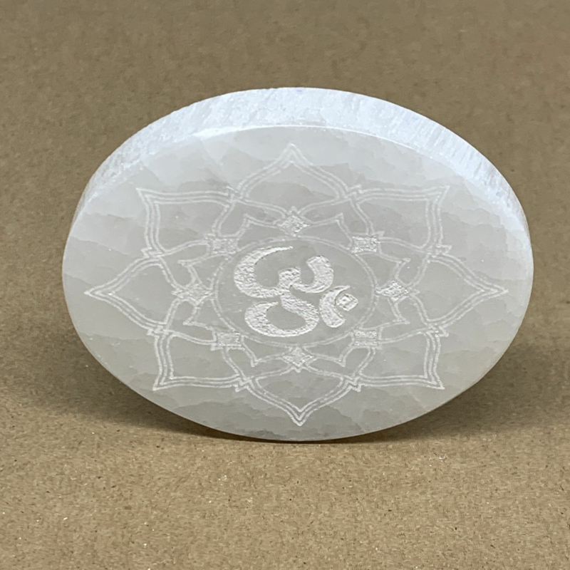 1pc, 3.4" x 2.7" Natural Selenite Crystals Carved Oval gypsum from Morocco