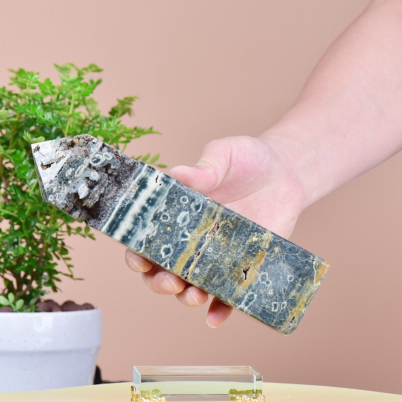 2.27LB Natuar Ocean Jasper Crystal Obelisk Point Wand Stone Quartz Healing