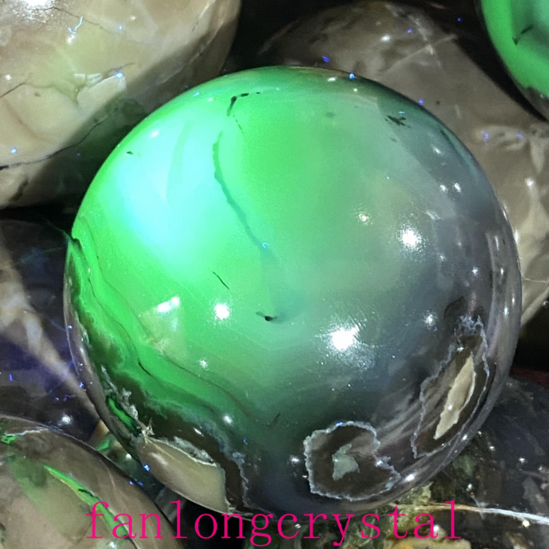 1pc Natural Fluorescent agate Ball Quartz Crystal Polished Sphere healing 55mm