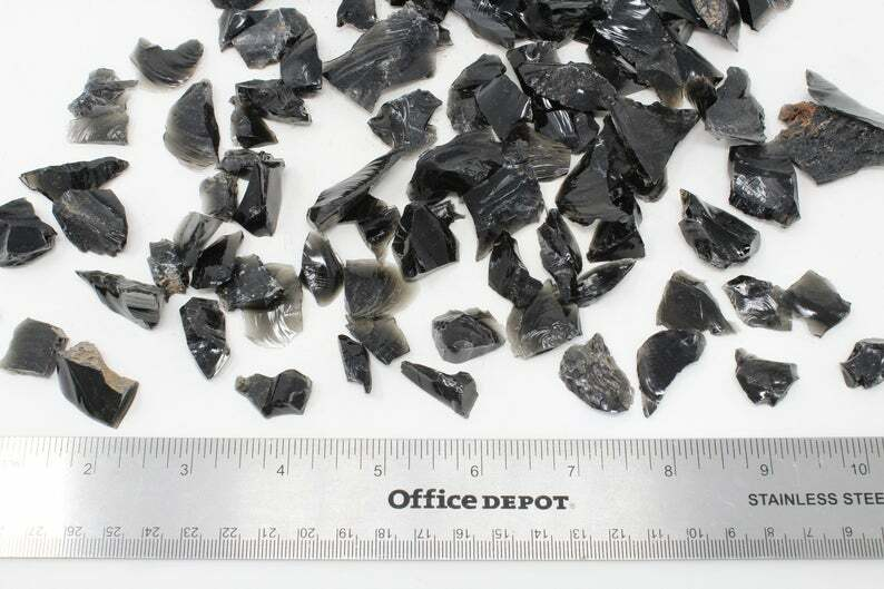 Raw Black Obsidian Chips Non Polished, Natural and Raw - High Grade A Quality