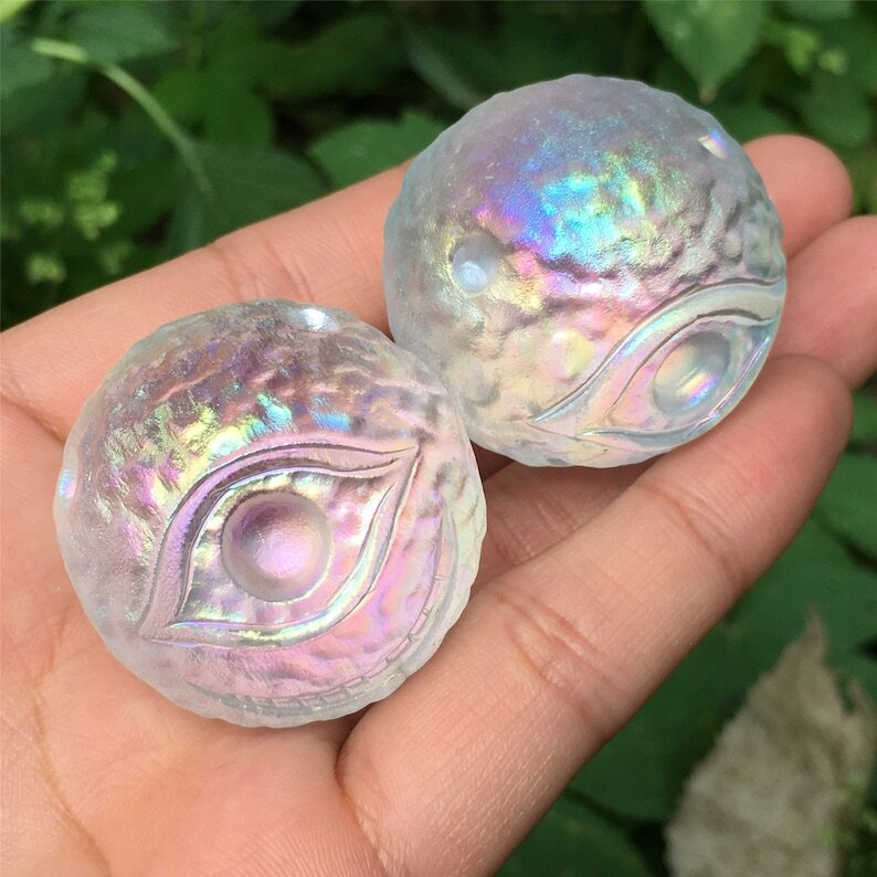 1PC Titanium Rainbow Melting stone ball Quartz Mysterious Eyeball Reiki Heal