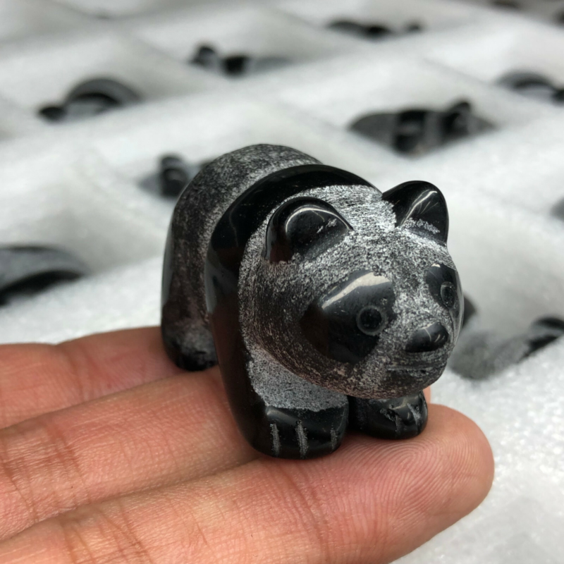 1.5''Top Natural obsidian hand carved panda skull quartz crystal healing 1pc