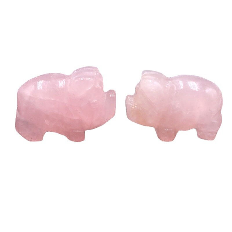10Pcs Natural Rose Quartz Mini Crystal Piggy Animal Carved Chakra Gemstone Decor