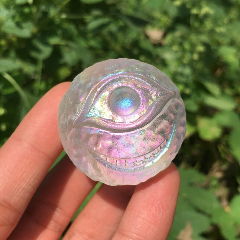 1PC Titanium Rainbow Melting stone ball Quartz Mysterious Eyeball Reiki Heal
