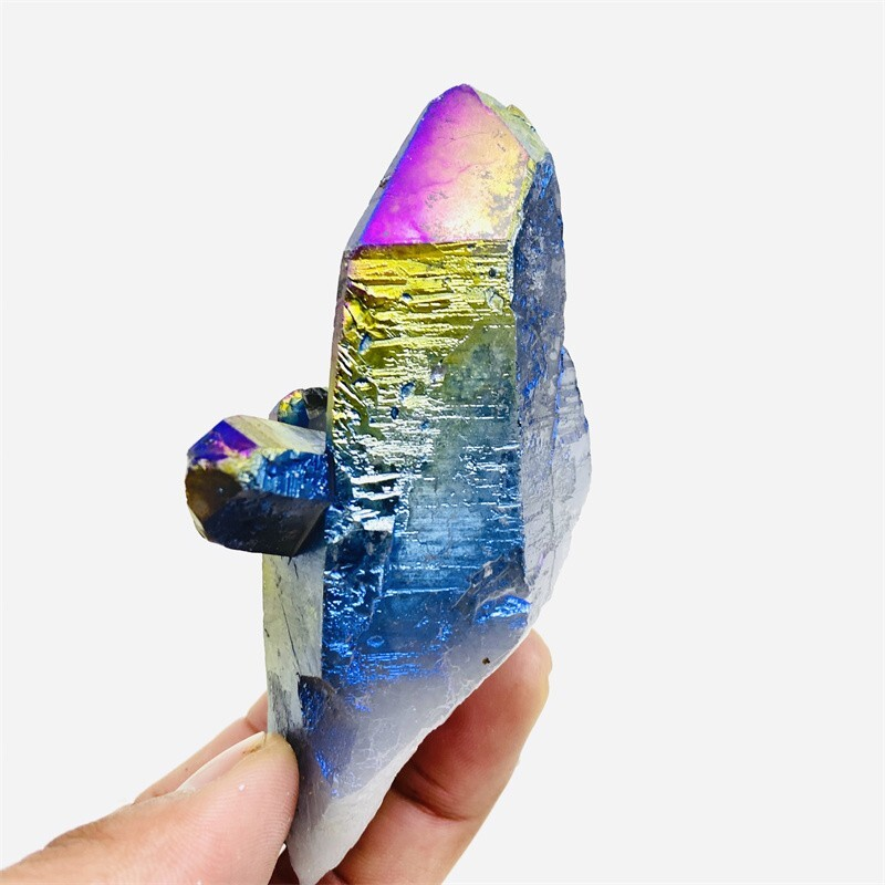 160g Color Flame Aura Electroplate Quartz Crystal Cluster Specimen Healing Stone