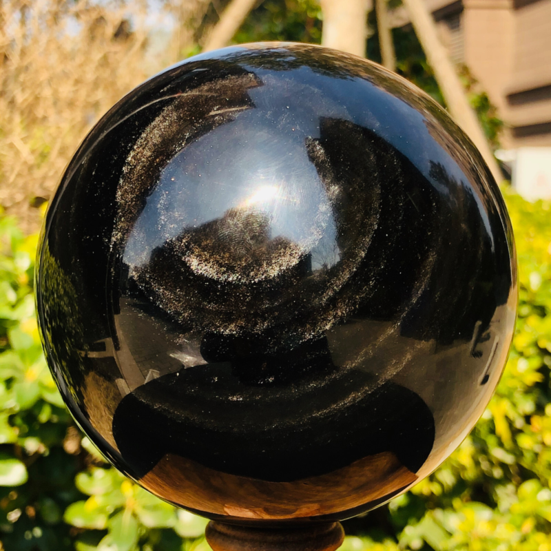 4.15LB Natural Silver Black Obsidian Sphere Quartz Crystal Ball Healing