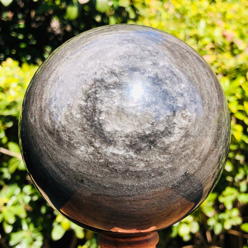 2.5LB TOP Natural Silver Obsidian Sphere Crystal quartz Ball Healing 797