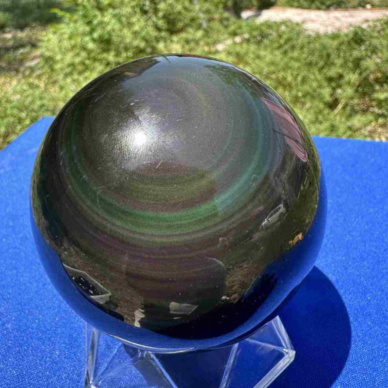520g natural rainbow obsidian sphere cat's eye quartz crystal ball healing