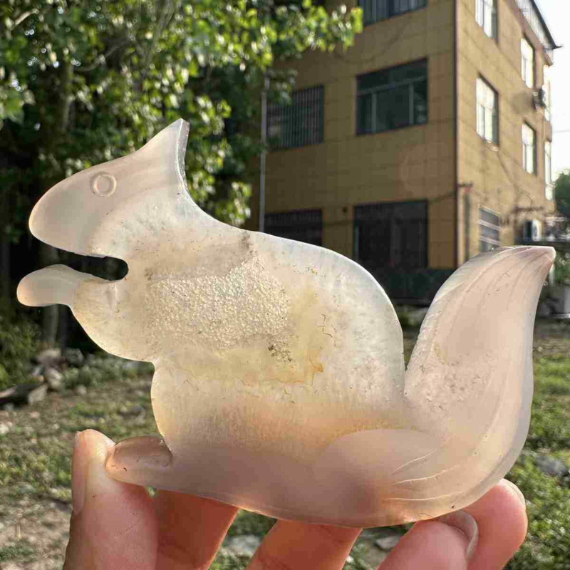 110g natural agate hand carved squirrel skull quartz crystal cluster reiki