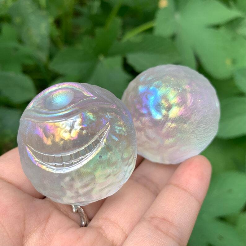 1pc Titanium Rainbow Melting stone ball Eye Ball Hand Carved Collection Heal