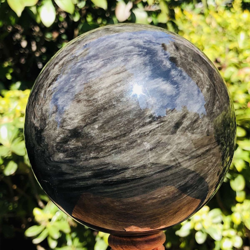 1360G HUGE Natural Silver Obsidian Sphere Crystal quartz Ball Healing 799
