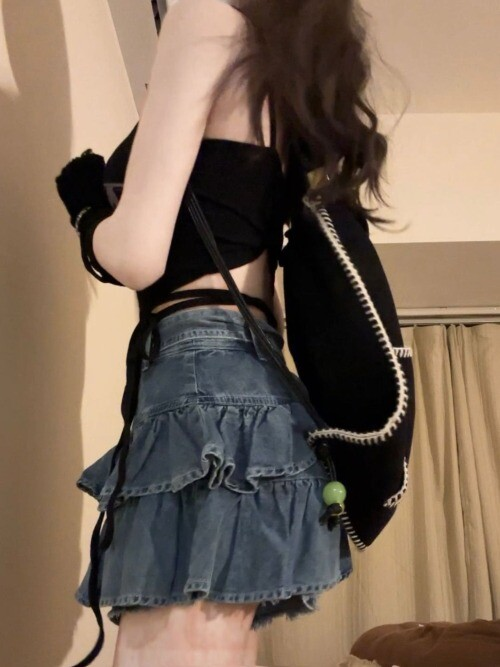 Kawaii Girl Hot sweet DenimSkirt Pleated Casual High Waist A Word Short Skirt