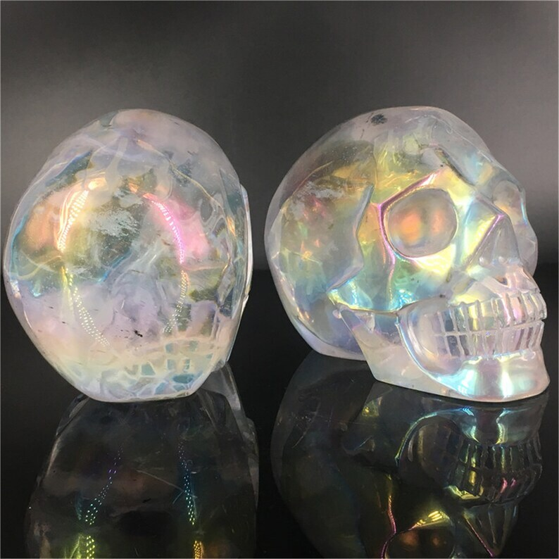 Rainbow Titanium Aura Clear Melting Stone Skull Reiki Heal Skull Gifts 1pc