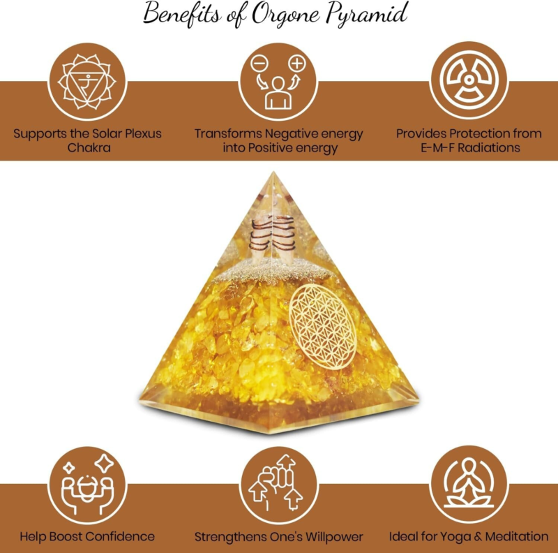 Citrine Orgonite Pyramid EMF Orgone Healing Crystal Meditation Positivity India