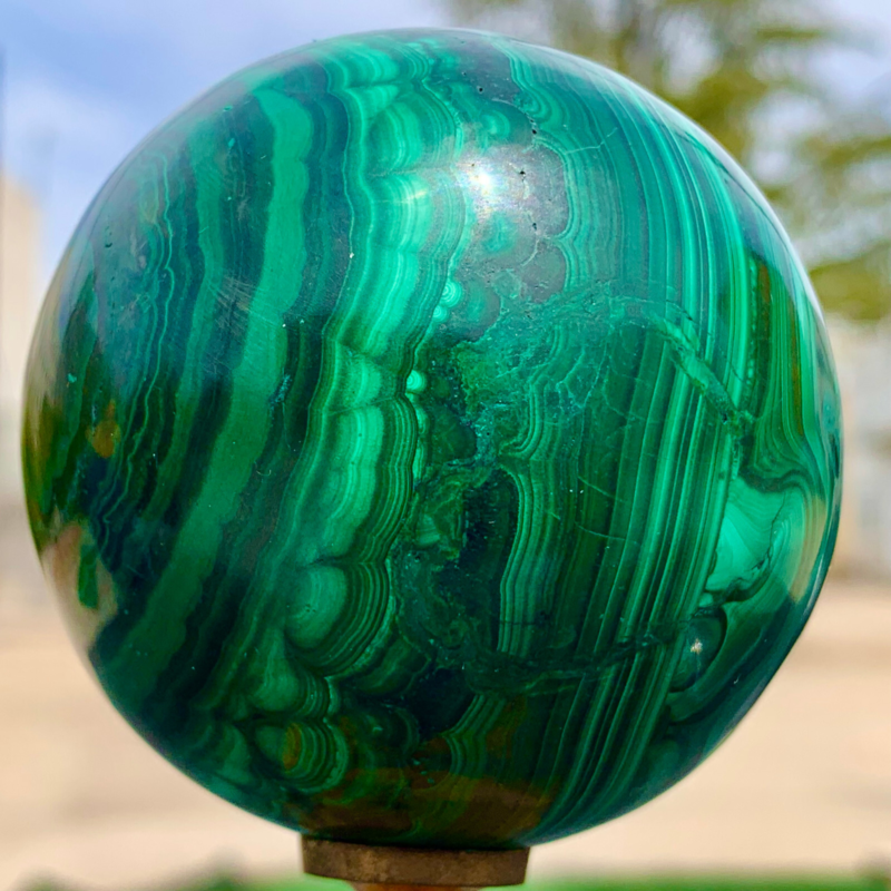 1.15LB Natural malachite egg quartzcrystal energy ball reiki healing