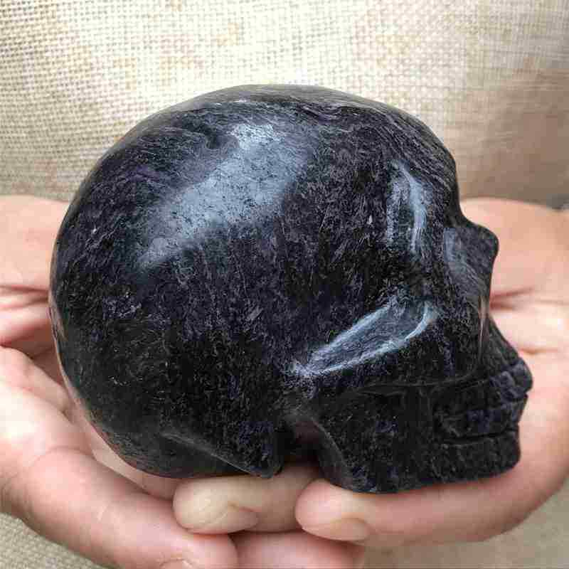 0.43Kg Natural black jade quartz skull carved Quartz Crystal skull Healing