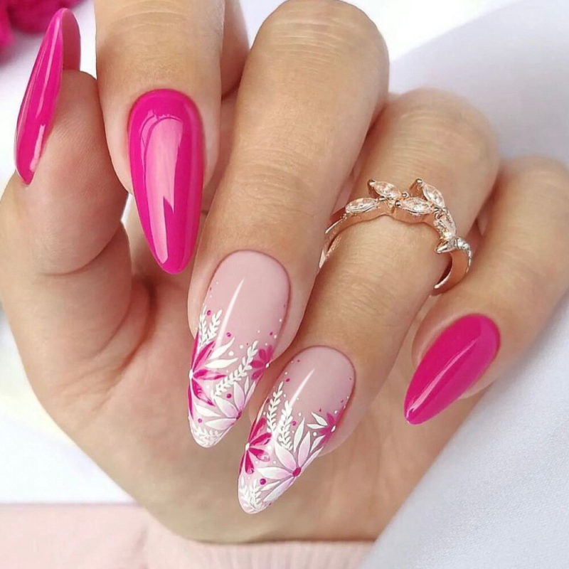 Flowers False Nail Short Almond Pure Color Press on Nails for Nail Art 24pcs