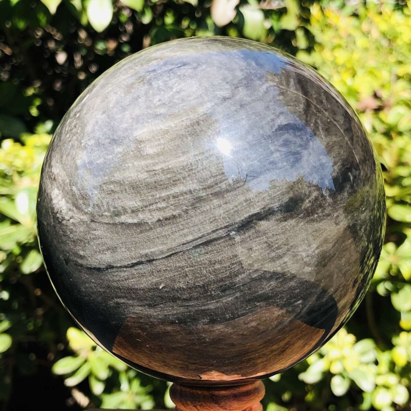 1360G HUGE Natural Silver Obsidian Sphere Crystal quartz Ball Healing 799