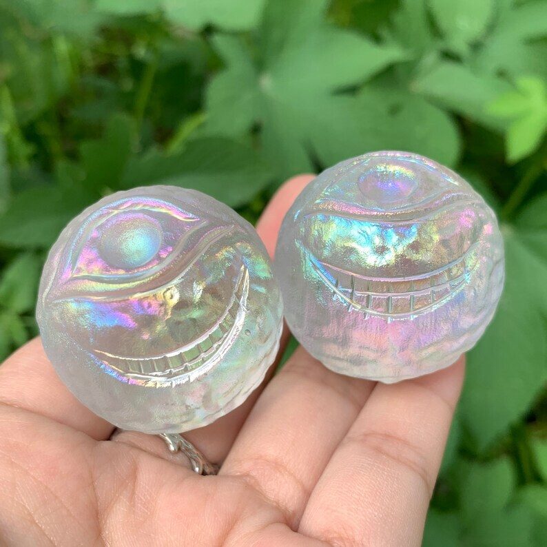 1pc Titanium Rainbow Melting stone ball Eye Ball Hand Carved Collection Heal