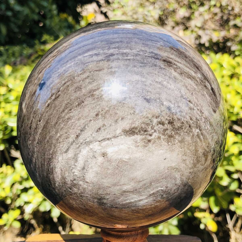 2150G HUGE Natural Silver Obsidian Sphere Crystal quartz Ball Healing 779