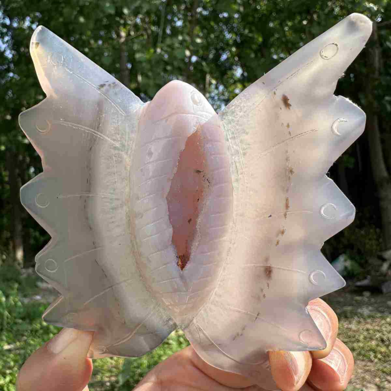 140g natural agate hand carved butterfly skull quartz crystal cluster reiki