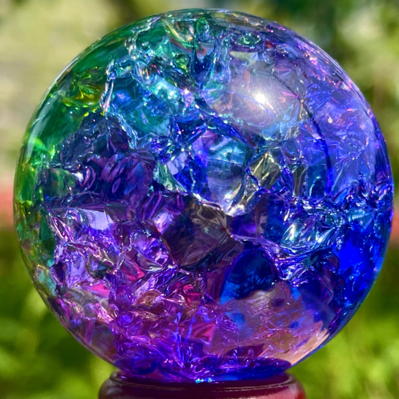 165G Natural Titanium Rainbow Quartz sphere Crystal ball Healing