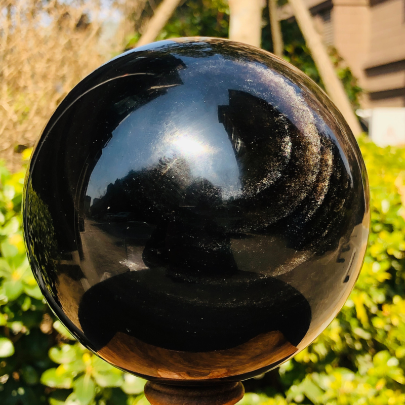 4.15LB Natural Silver Black Obsidian Sphere Quartz Crystal Ball Healing