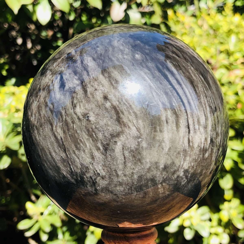 1360G HUGE Natural Silver Obsidian Sphere Crystal quartz Ball Healing 799