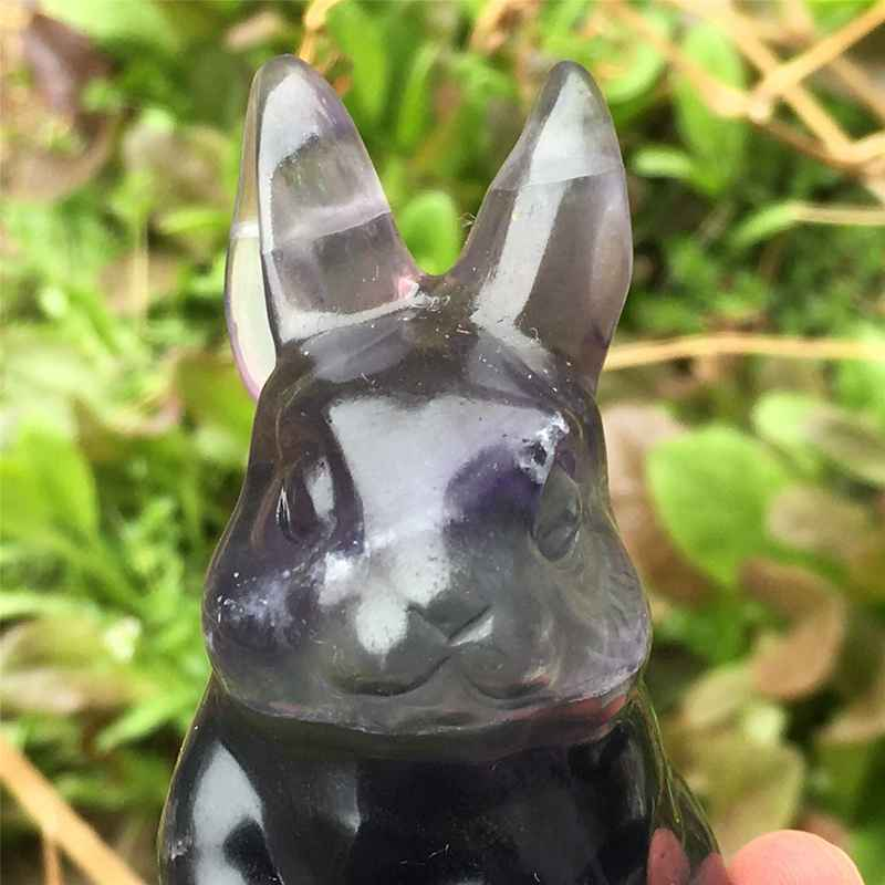 0.34kg Natural fluorite rabbit carved Quartz Crystal skull Healing