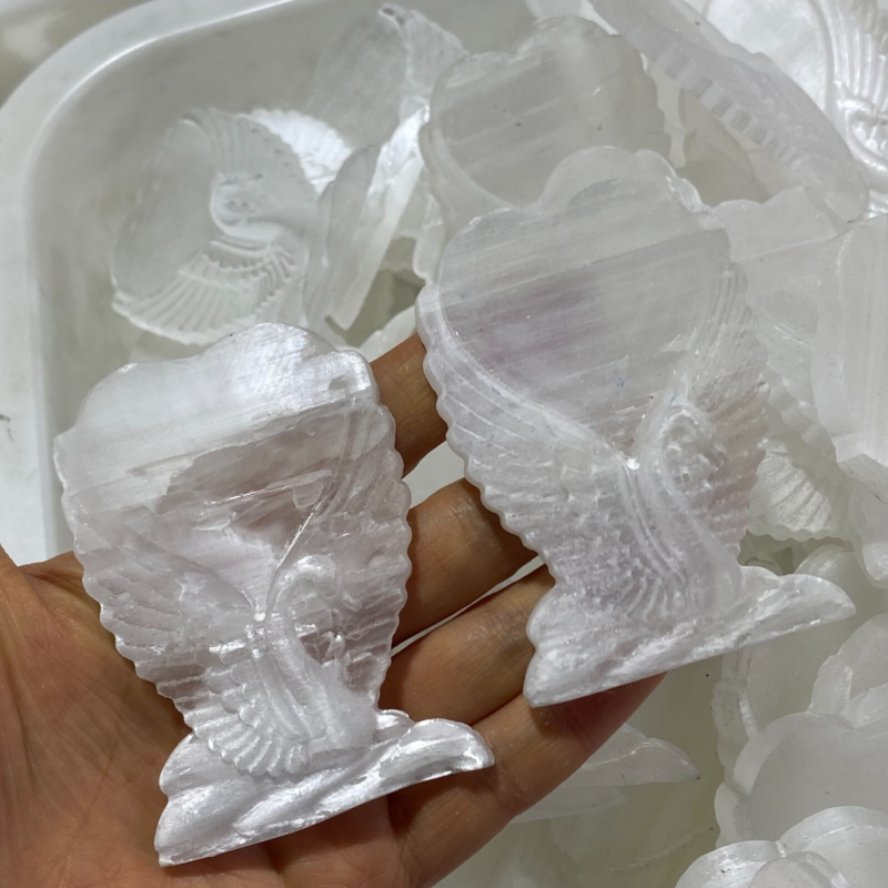 2.5”+ Natural Gypsum Selenite swan Hand Carved Quartz Crystal Reiki healing 1PC