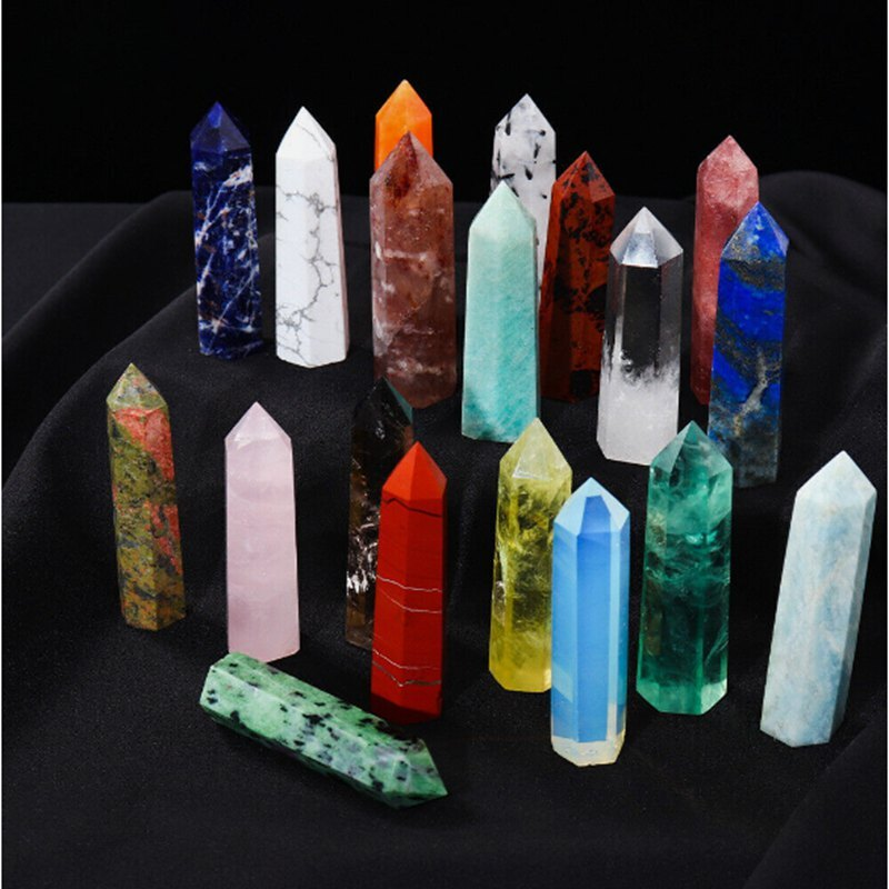 Natural Crystal Point Wand Tower Column Chakra Obelisk Quartz Healing Stone Rock