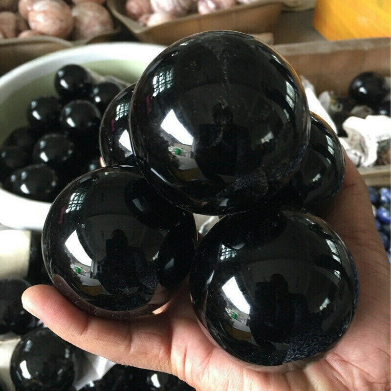 80MM Large Natural Black Obsidian Crystal Sphere Ball Healing Rock Stone DECOR