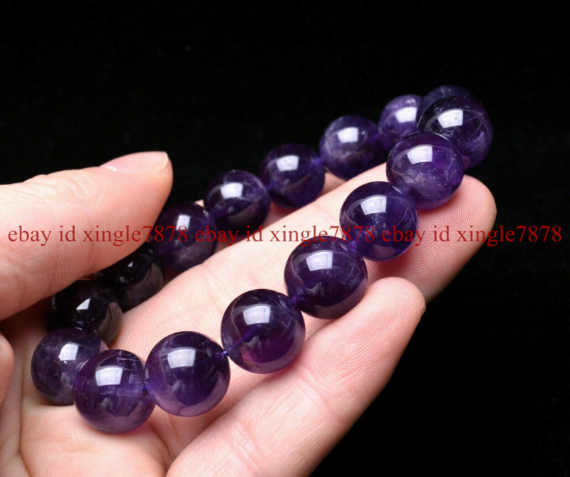 Genuine 12mm Natural Purple Amethyst Crystal Round Beads Bracelet AAAA