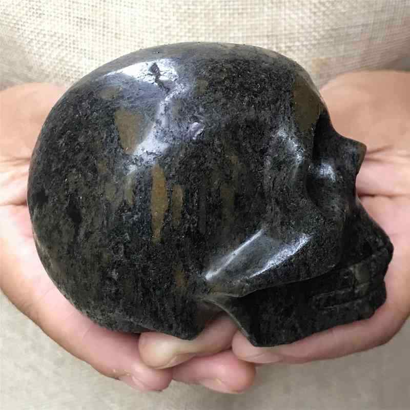0.49Kg Natural black jade quartz skull carved Quartz Crystal skull Healing