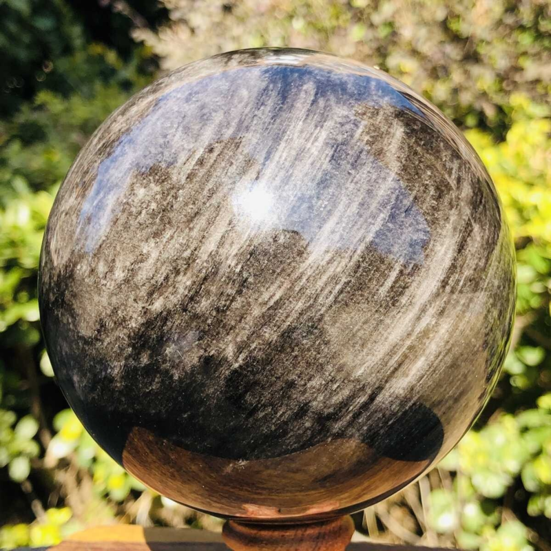 1270G HUGE Natural Silver Obsidian Sphere Crystal quartz Ball Healing 781