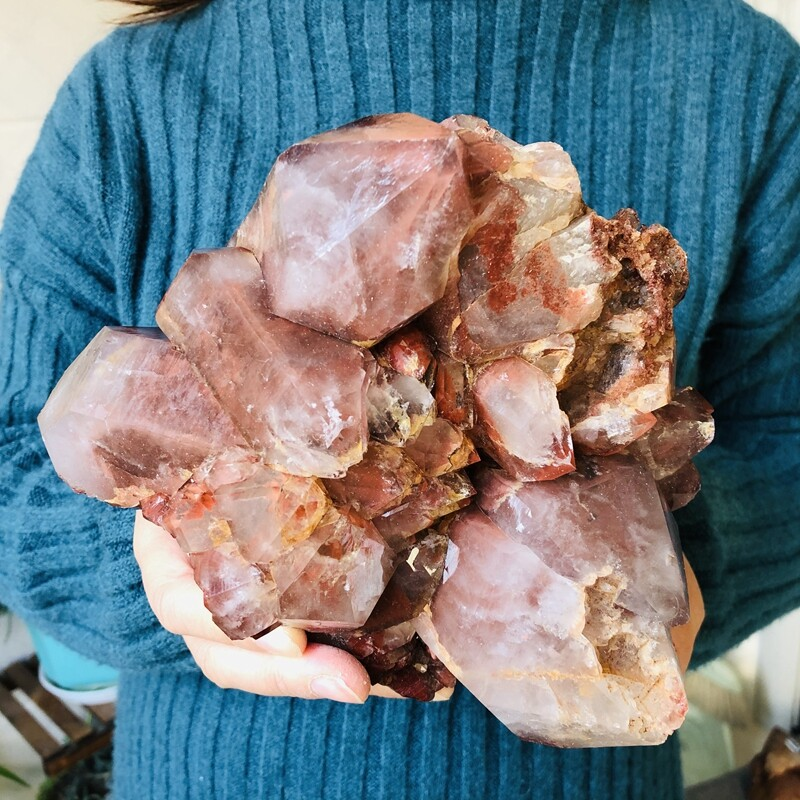 5.2lb Natural Red Ghost Pyramid Quartz Crystal Cluster Vug Raw Mineral Specimens