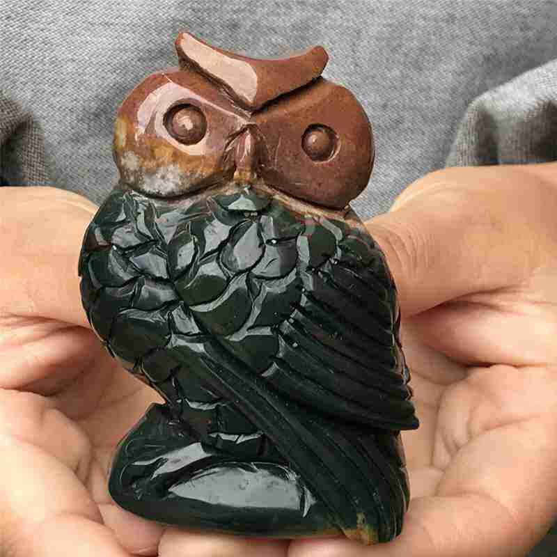 0.19kg Natural ocean jasper owl skull carved Quartz Crystal skull Healing