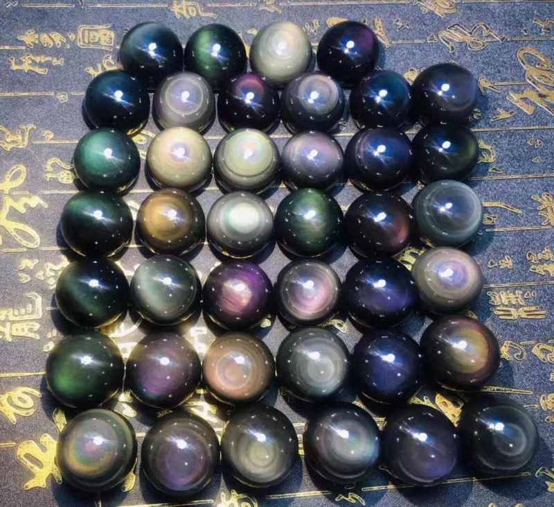 Rainbow Natural Unique Cats Eye Obsidian Quartz Crystal Sphere Ball
