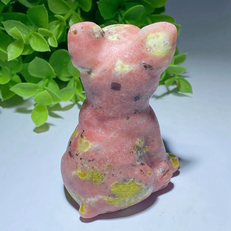 Natural Quartz Crystal Carved Rough Stone French Bulldog Healing Animal Decor