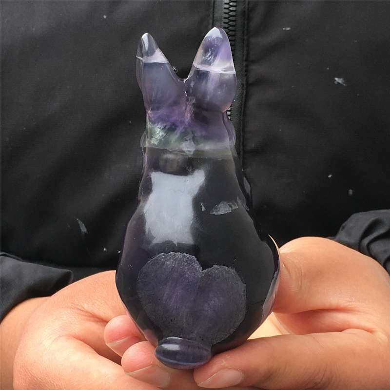 0.34kg Natural fluorite rabbit carved Quartz Crystal skull Healing