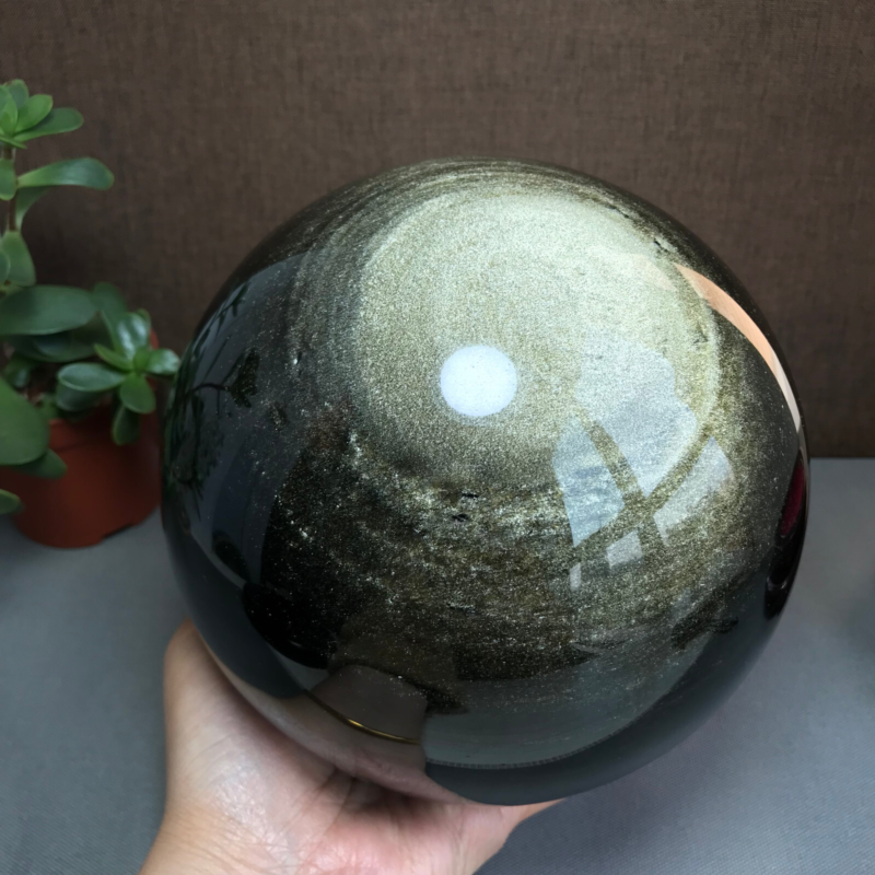 Top Natural golden obsidian sphere ball specimen China 5.02kg Base 155mm A1048